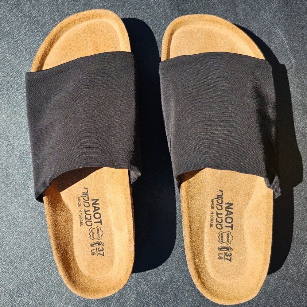 Naot Tampa Black Stretch Platform‎ Slide Sandals Womens 37 L6 Made in Israel